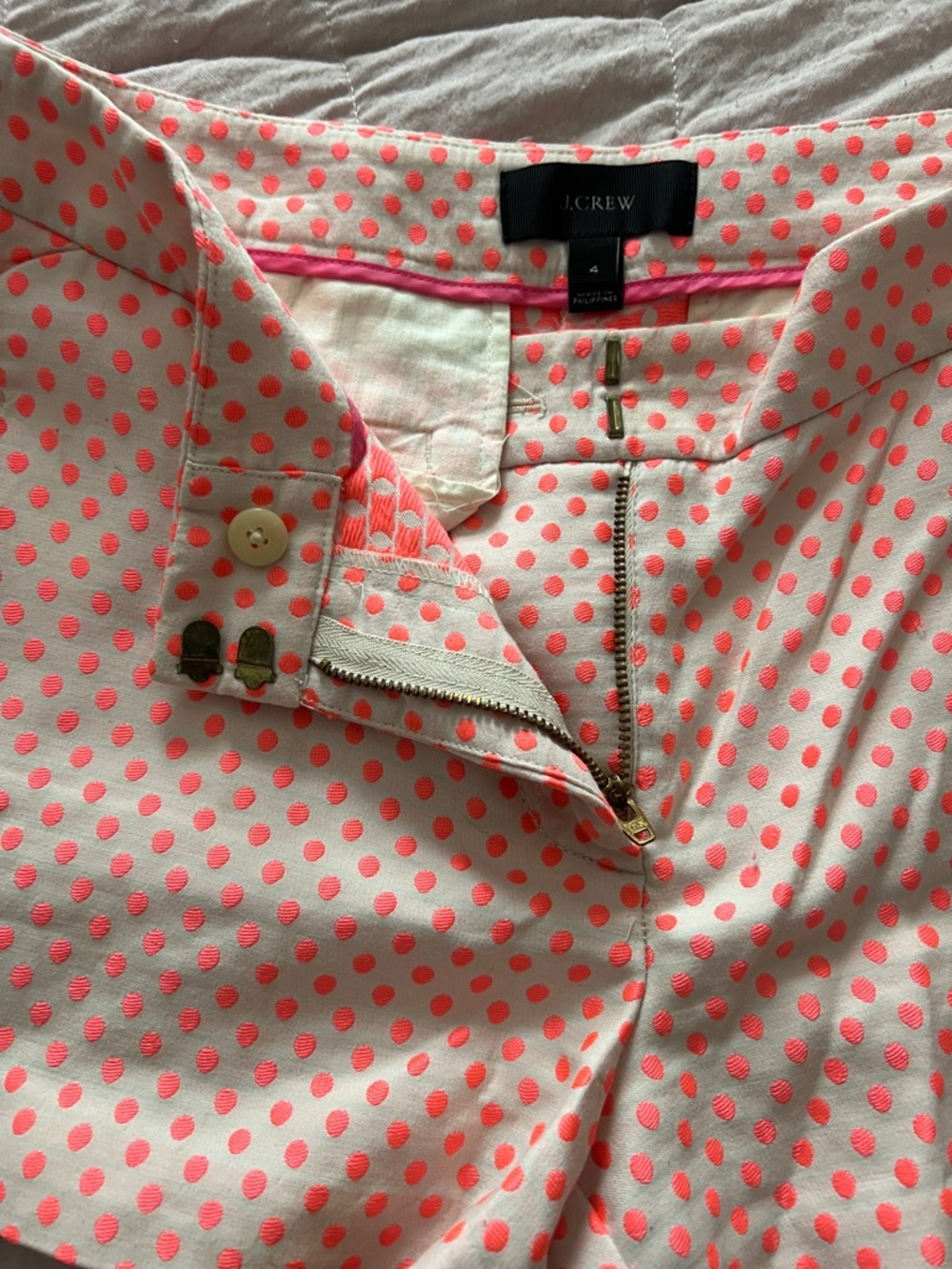 J. Crew Cream Shorts with Coral Polka Dots and Scalloped Side - Picture 3 of 5